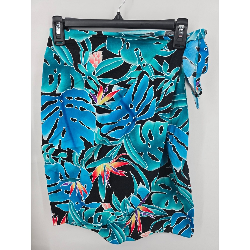 Hilo Hattie Womens Small Tropical Floral Monstera Wrap Skirt Teal Blue Hawaii